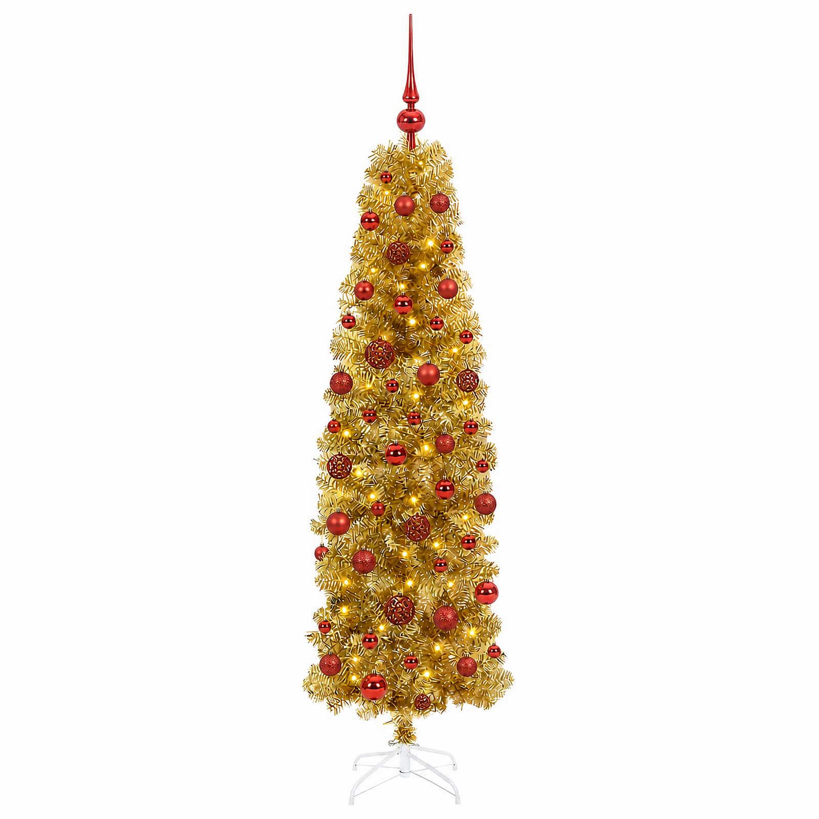 Umetno vitko božično drevo z okrasnimi kroglami 180 cm 300 LED