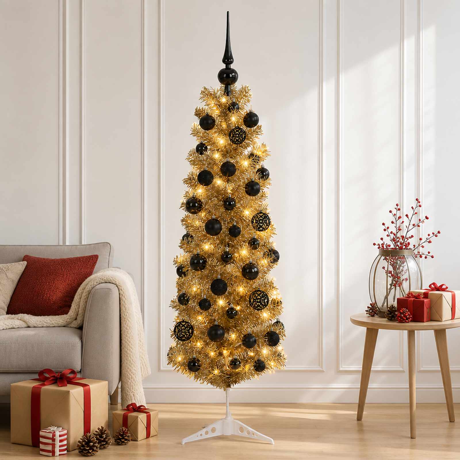 Umetno vitko božično drevo z okrasnimi kroglami 150 cm 150 LED