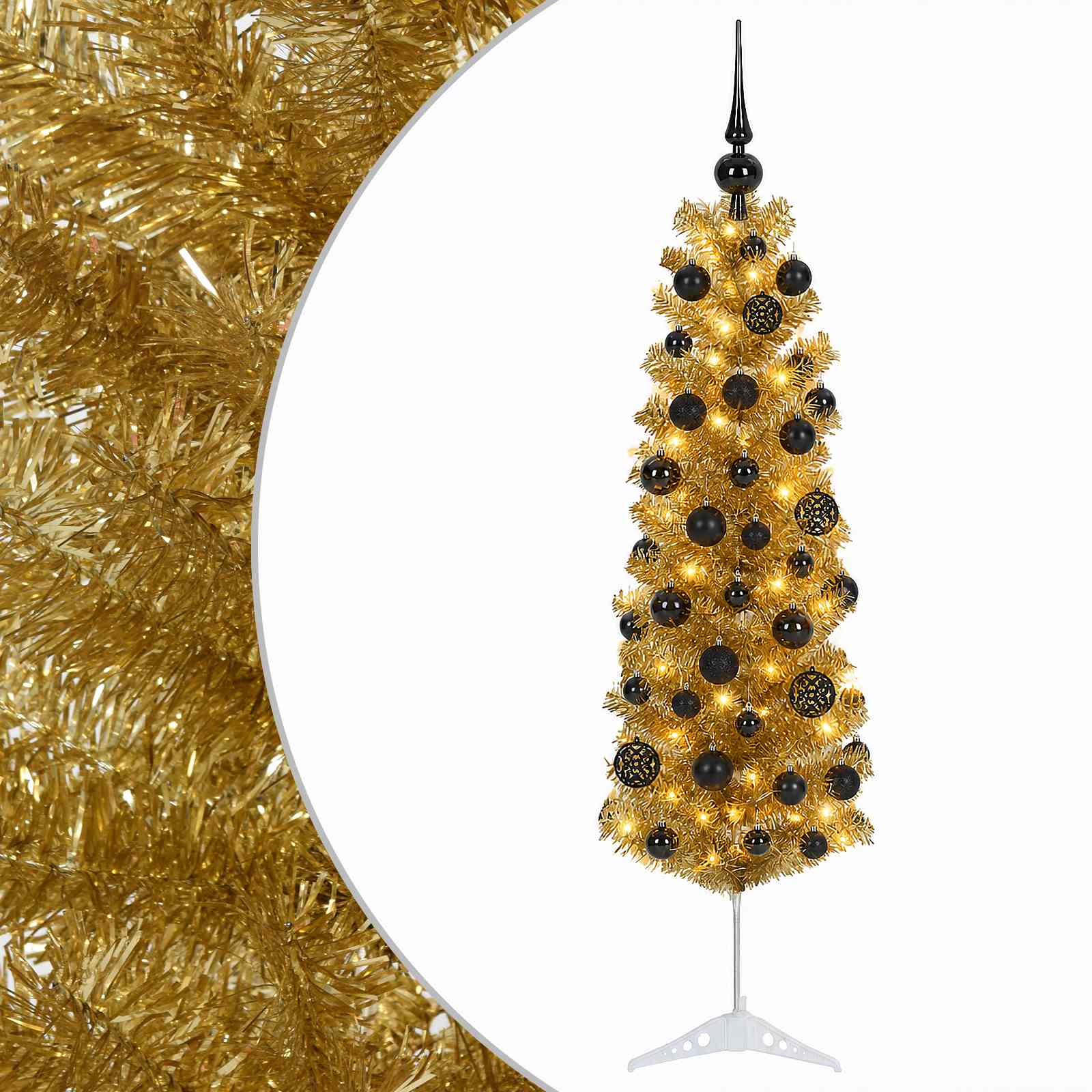 Umetno vitko božično drevo z okrasnimi kroglami 150 cm 150 LED