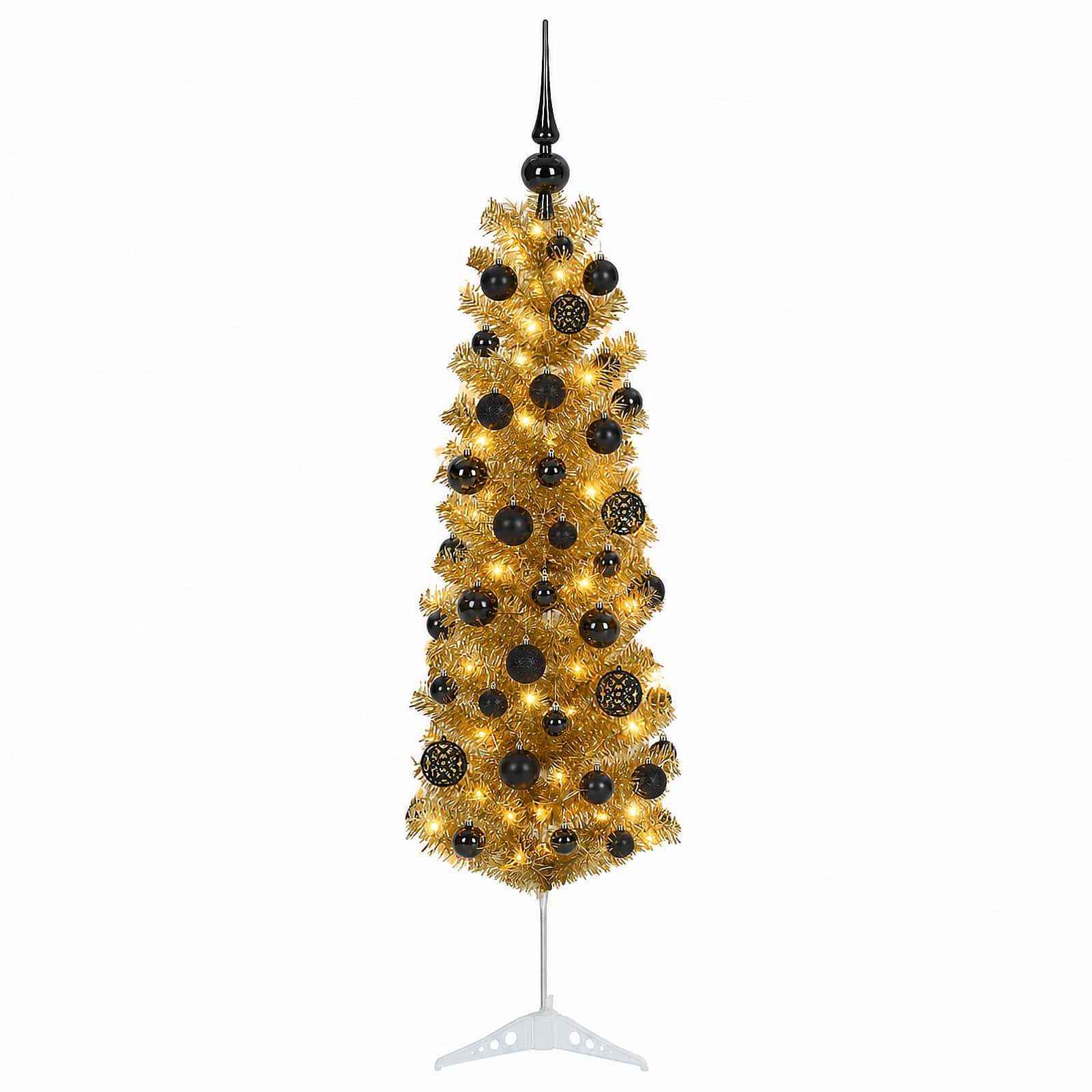 Umetno vitko božično drevo z okrasnimi kroglami 150 cm 150 LED