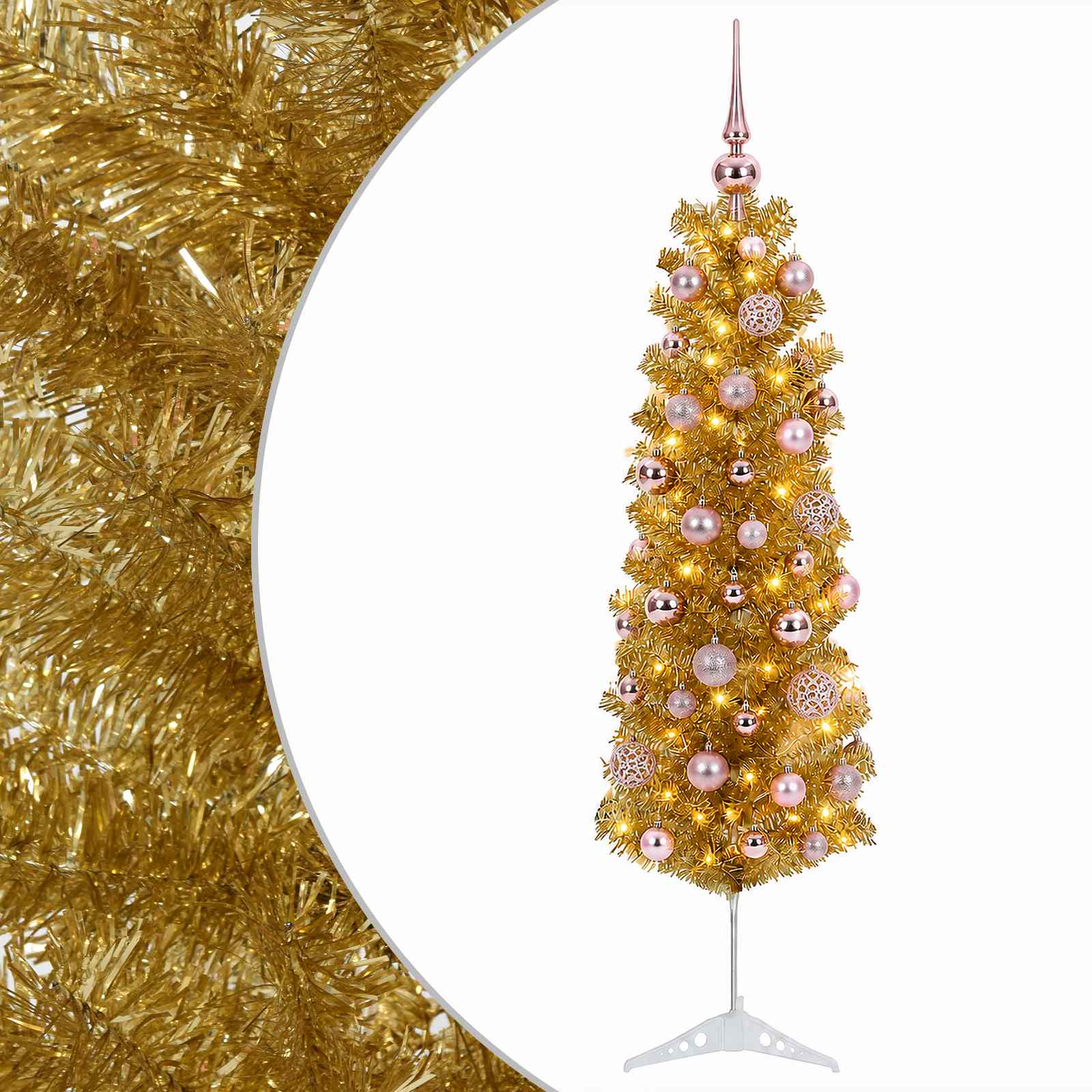 Umetno vitko božično drevo z okrasnimi kroglami 120 cm 150 LED