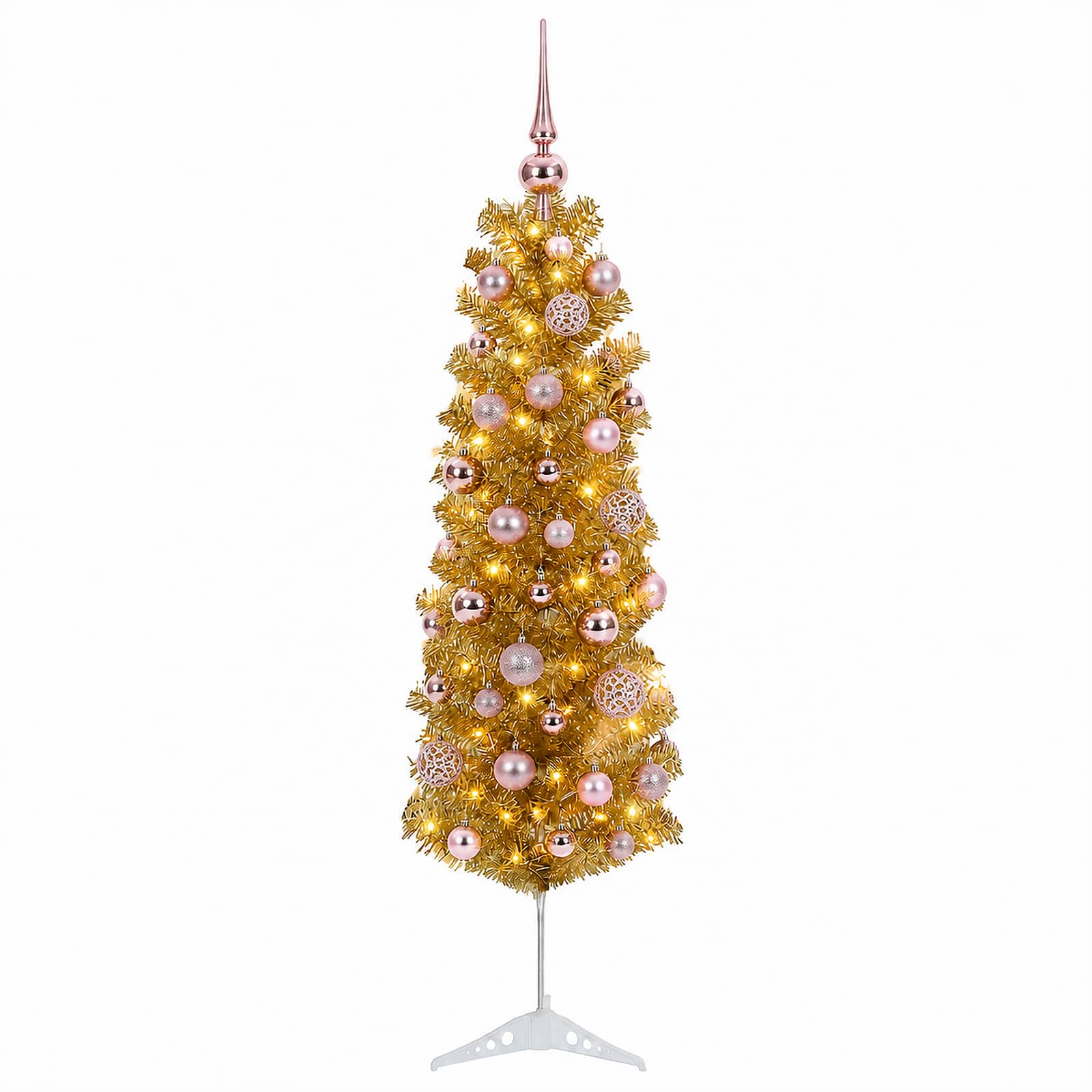Umetno vitko božično drevo z okrasnimi kroglami 120 cm 150 LED