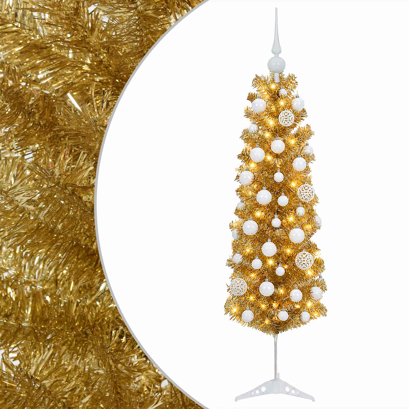 Umetno vitko božično drevo z okrasnimi kroglami 120 cm 150 LED