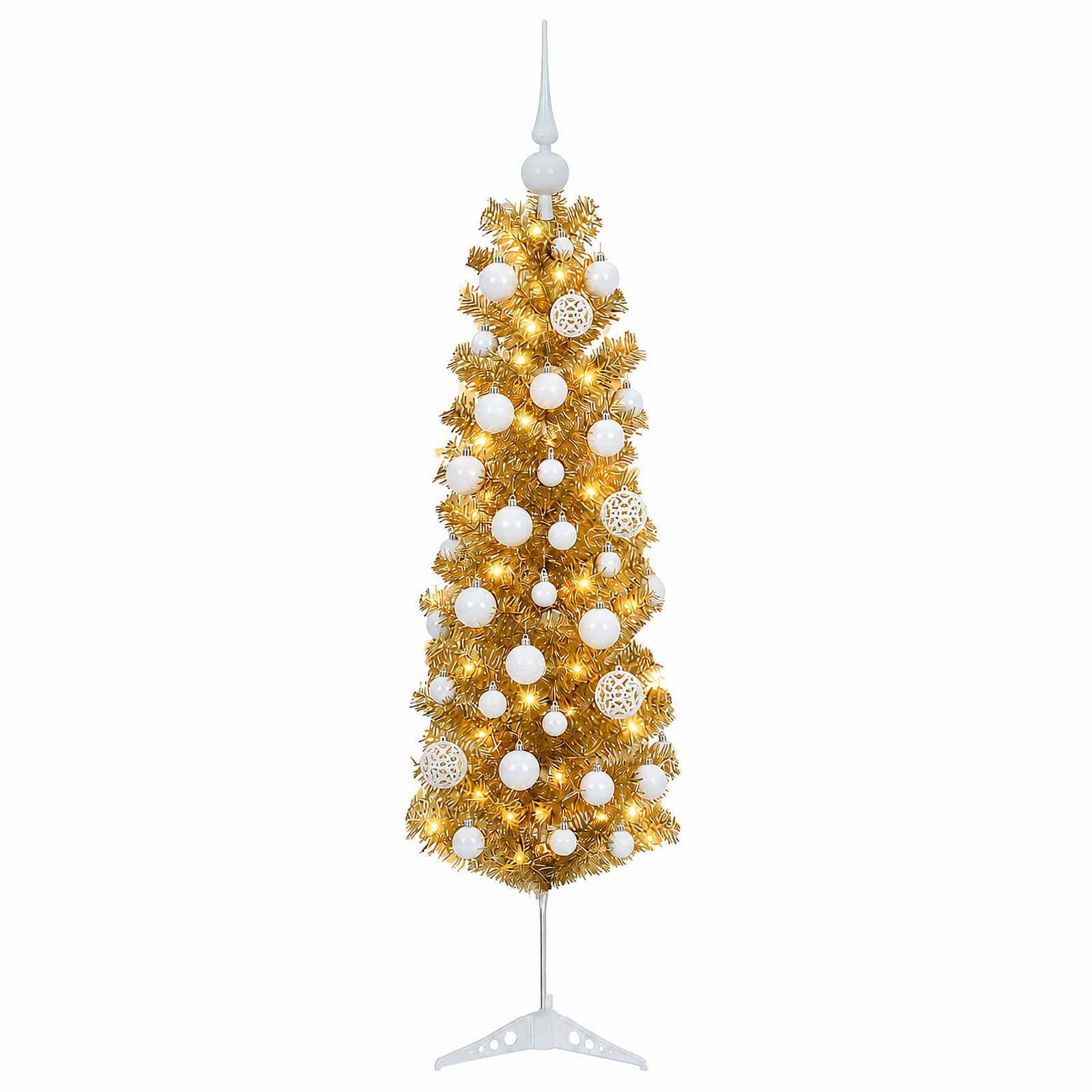 Umetno vitko božično drevo z okrasnimi kroglami 150 cm 150 LED