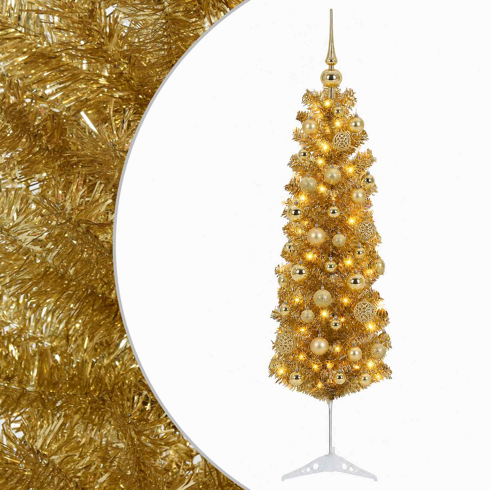 Umetno vitko božično drevo z okrasnimi kroglami 120 cm 150 LED