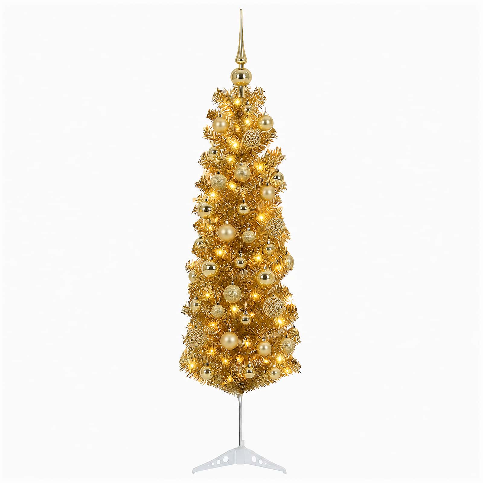 Umetno vitko božično drevo z okrasnimi kroglami 150 cm 150 LED