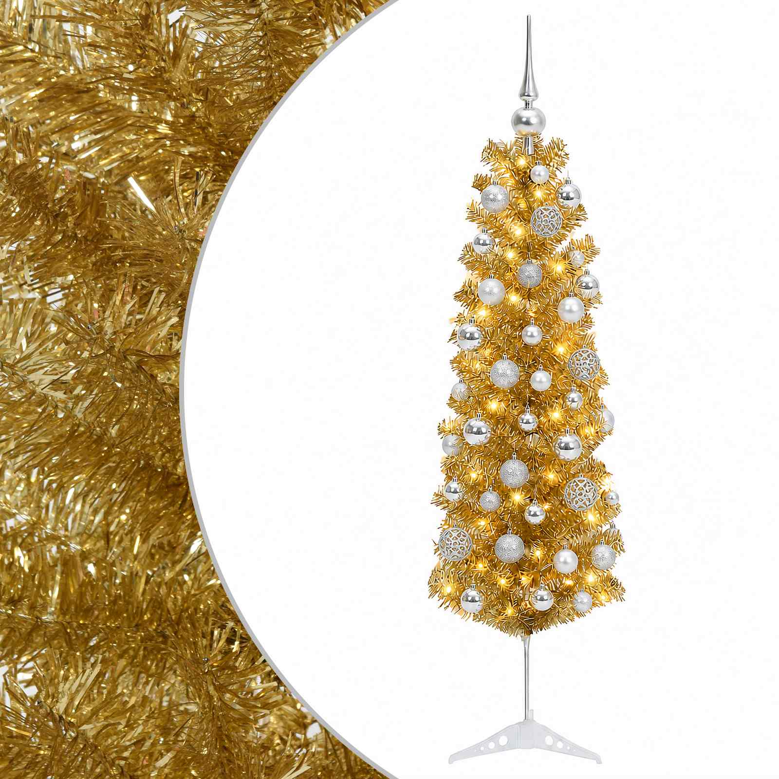 Umetno vitko božično drevo z okrasnimi kroglami 120 cm 150 LED