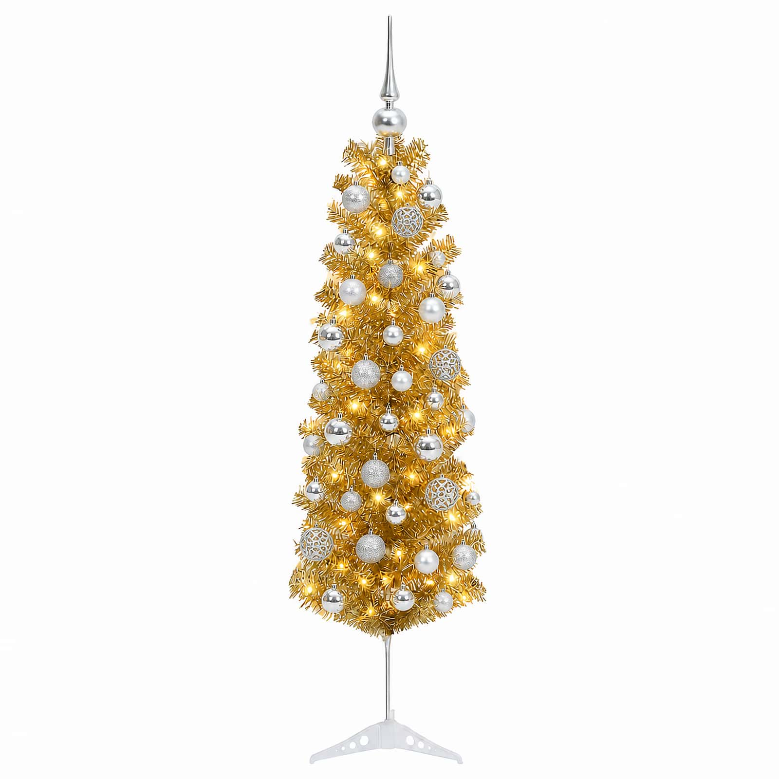 Umetno vitko božično drevo z okrasnimi kroglami 120 cm 150 LED