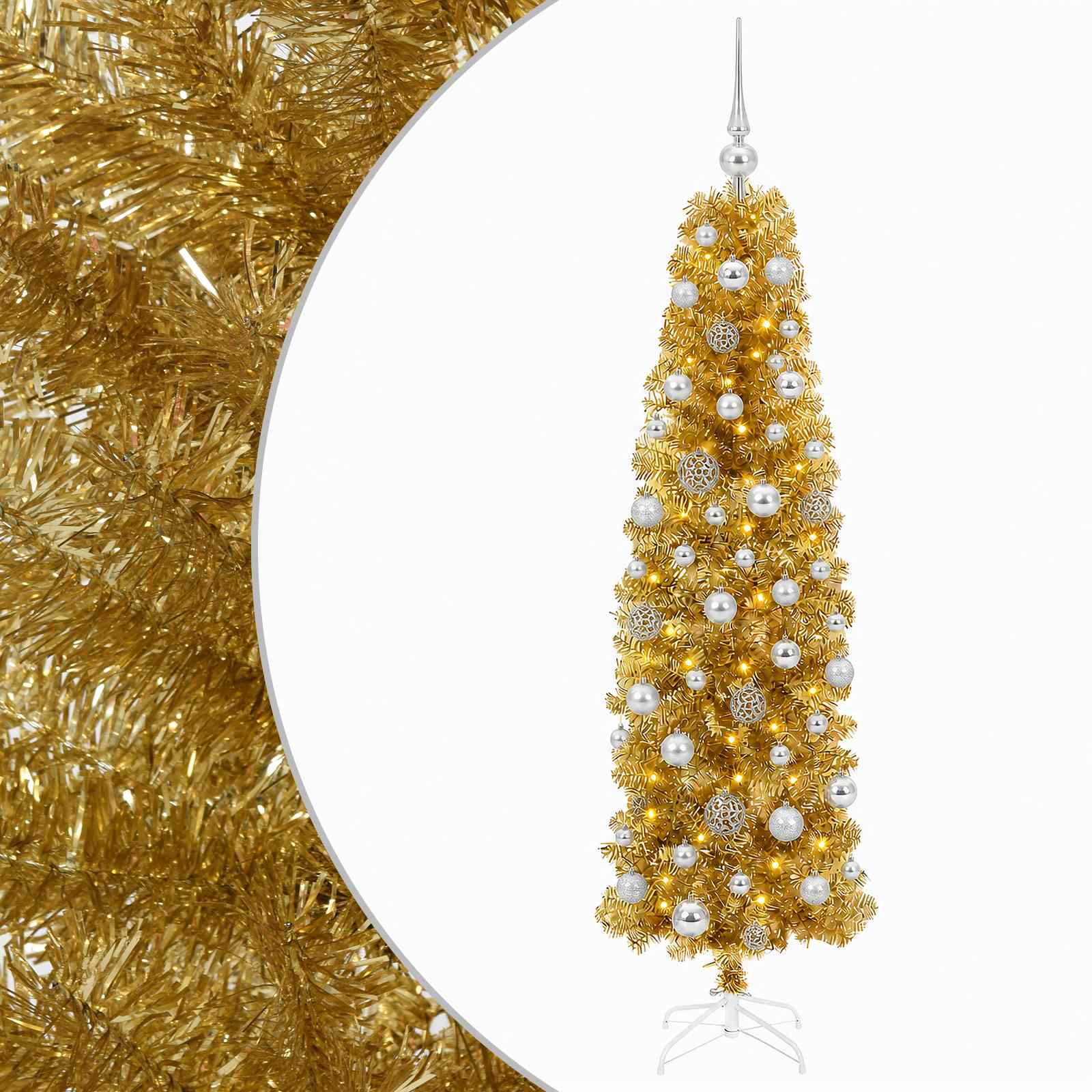 Umetno vitko božično drevo z okrasnimi kroglami 210 cm 300 LED