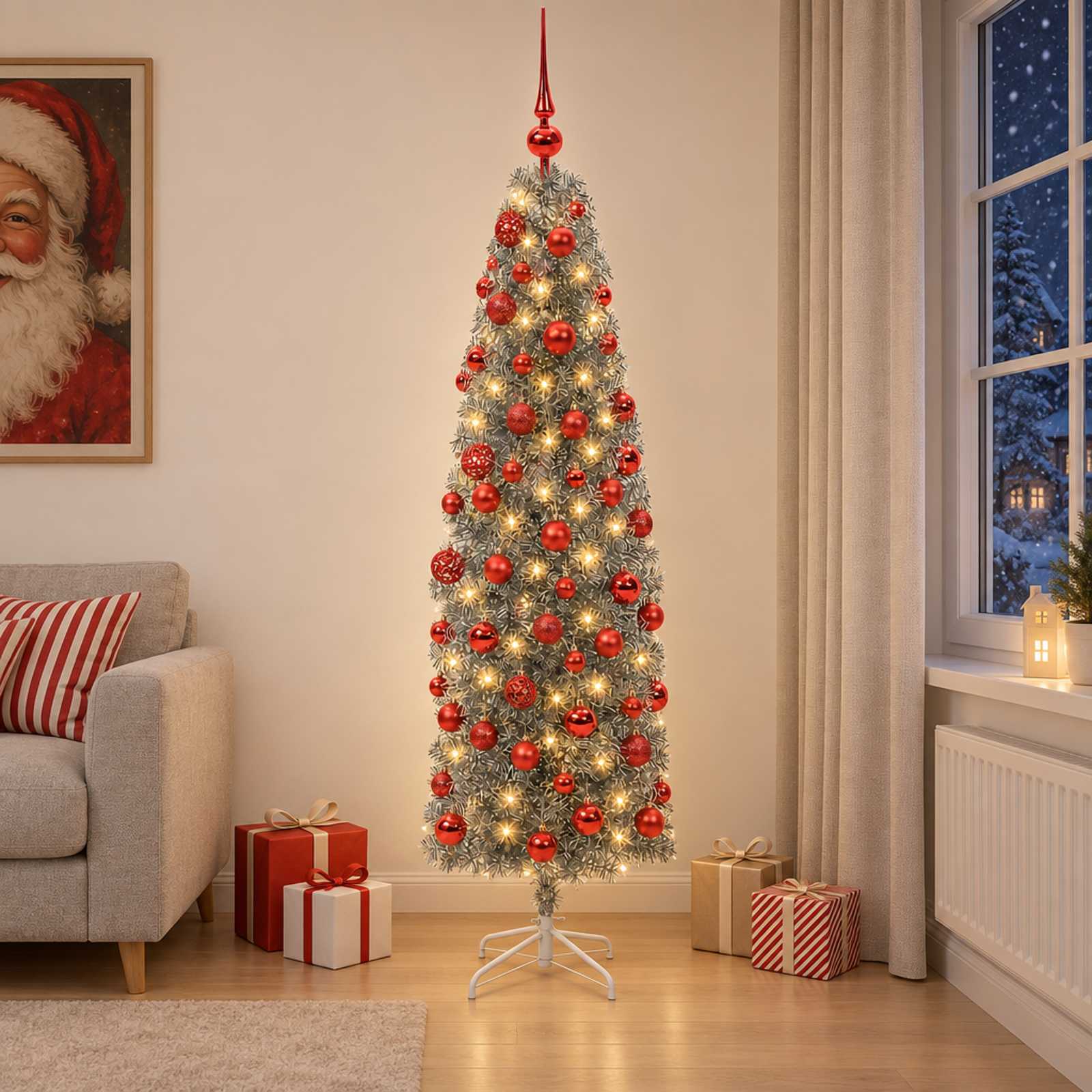 Umetno ozko božično drevesce z božično kroglico 180 cm 300 LED