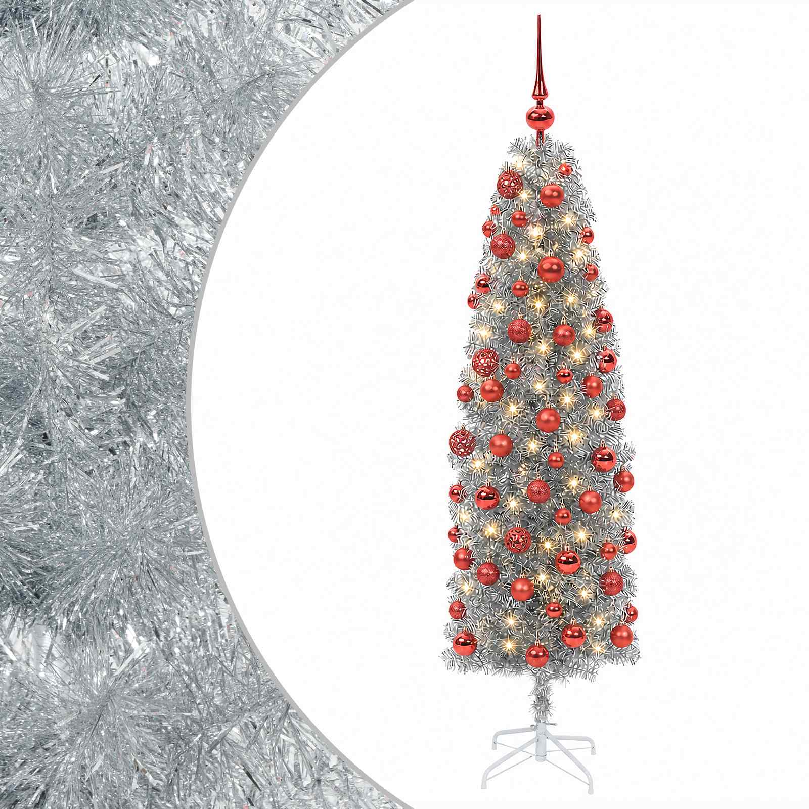 Umetno ozko božično drevesce z božično kroglico 180 cm 300 LED