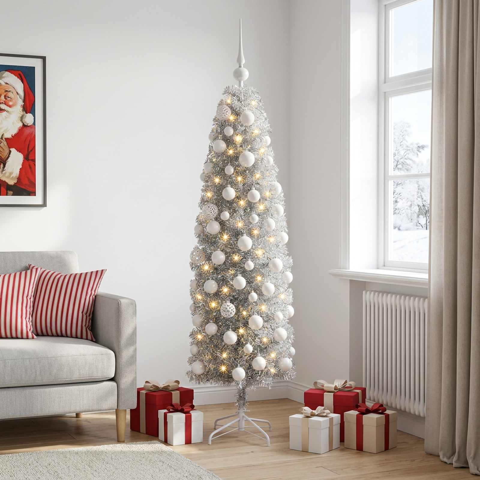 Kitsas kunstkuusk koos jõulukuulidega 180 cm 300 LED-i 3 Kõik vajalik sinu aeda ja koju! Kitsas kunstkuusk koos jõulukuulidega 180 cm 300 LED-i - Pilt 3