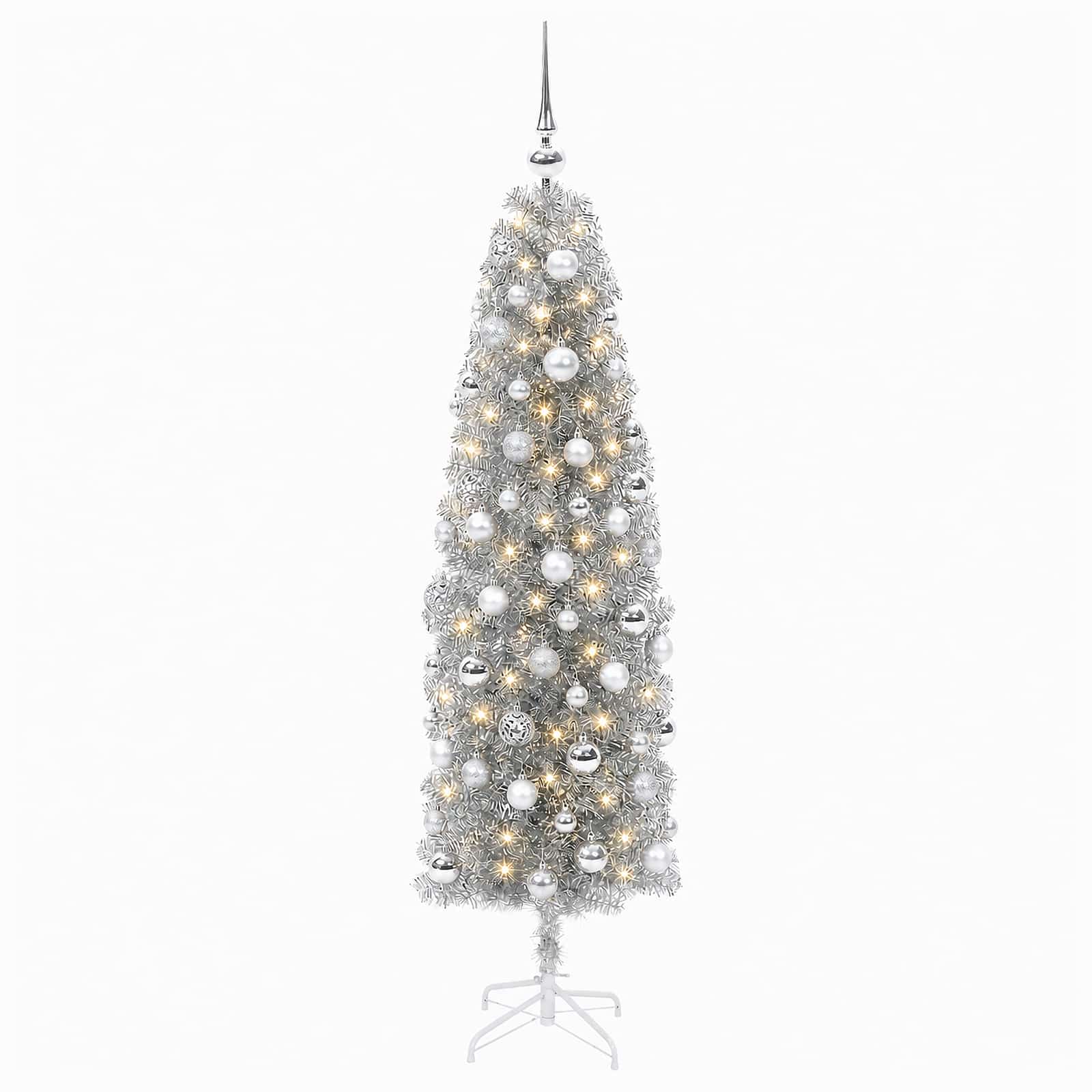 Umetno ozko božično drevesce z božično kroglico 210 cm 300 LED