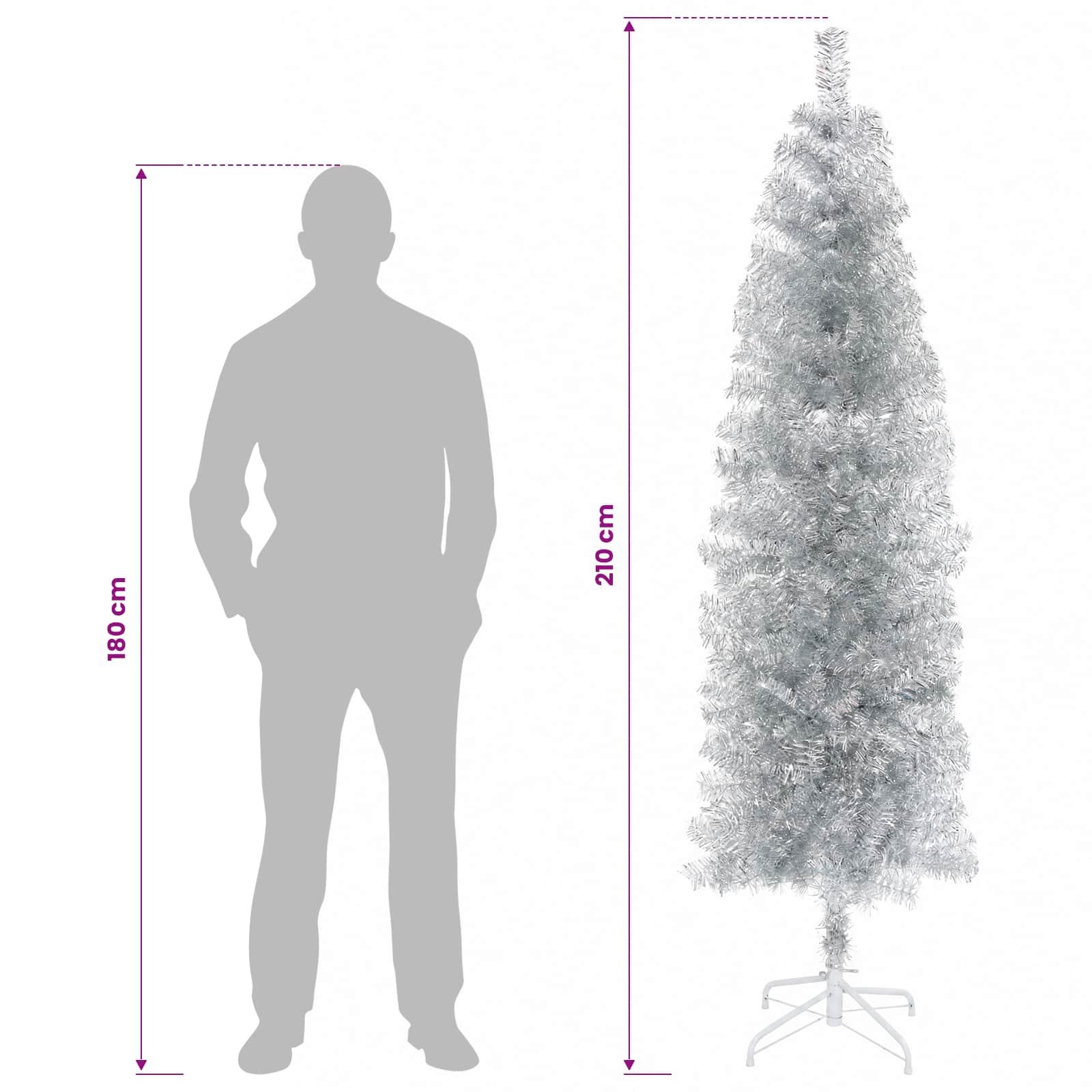 Umetno ozko božično drevesce z božično kroglico 210 cm 300 LED