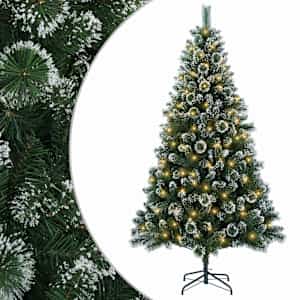 vidaXL Tehisj&otilde;ulupuu 120 cm 150 LED-i Soe valge PVC ja metall Roheline