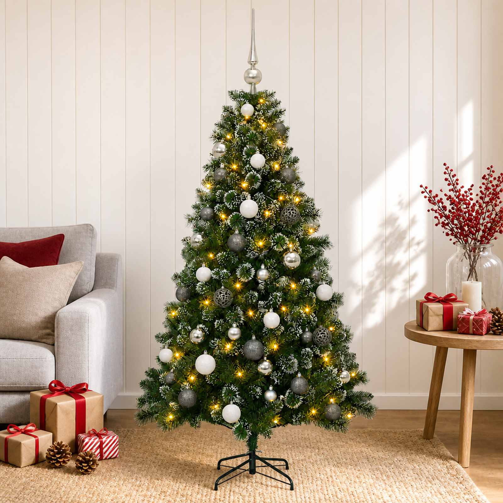 Umetna božična jelka z bučko 120 cm 150 LED Toplo bela