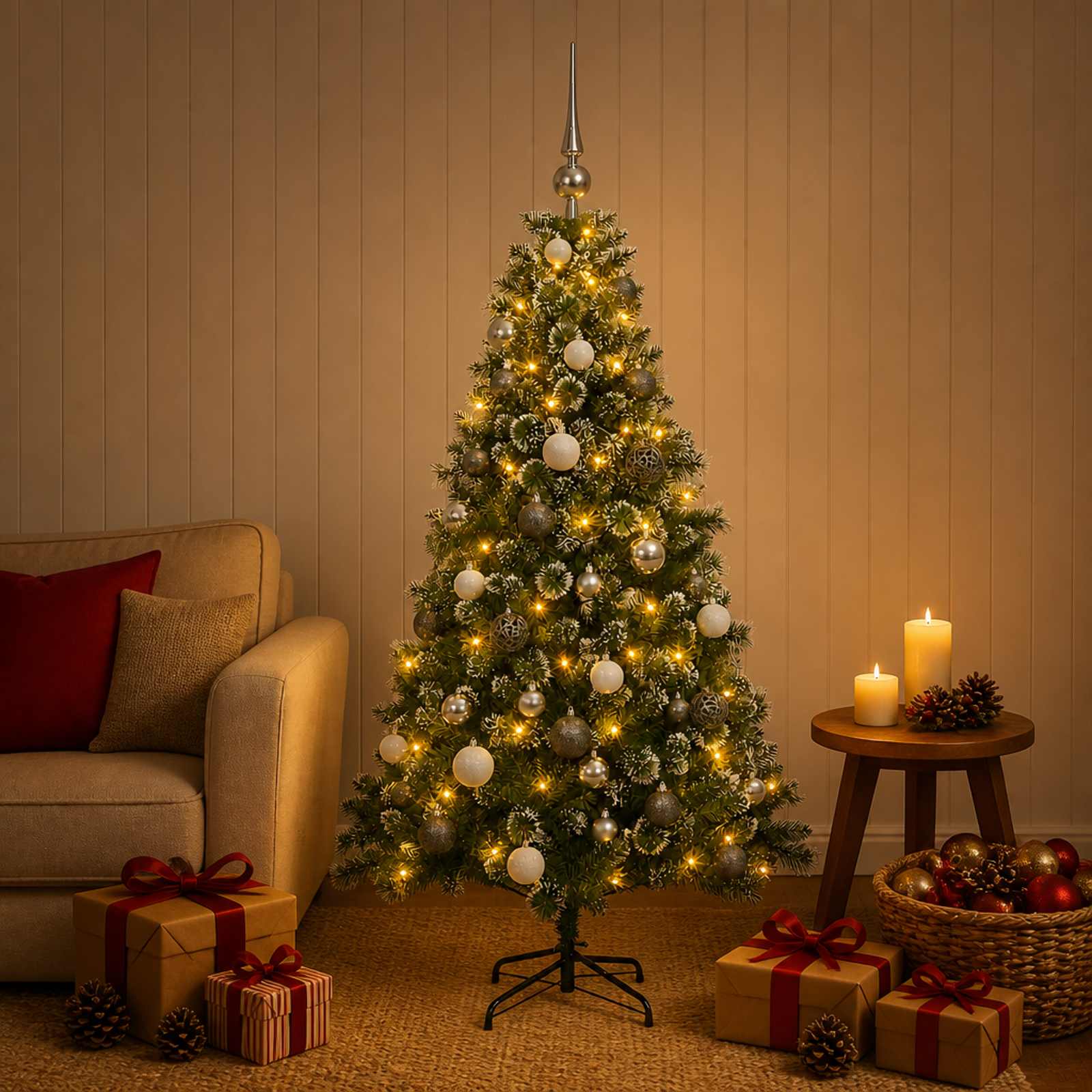 Umetna božična jelka z bučko 120 cm 150 LED Toplo bela