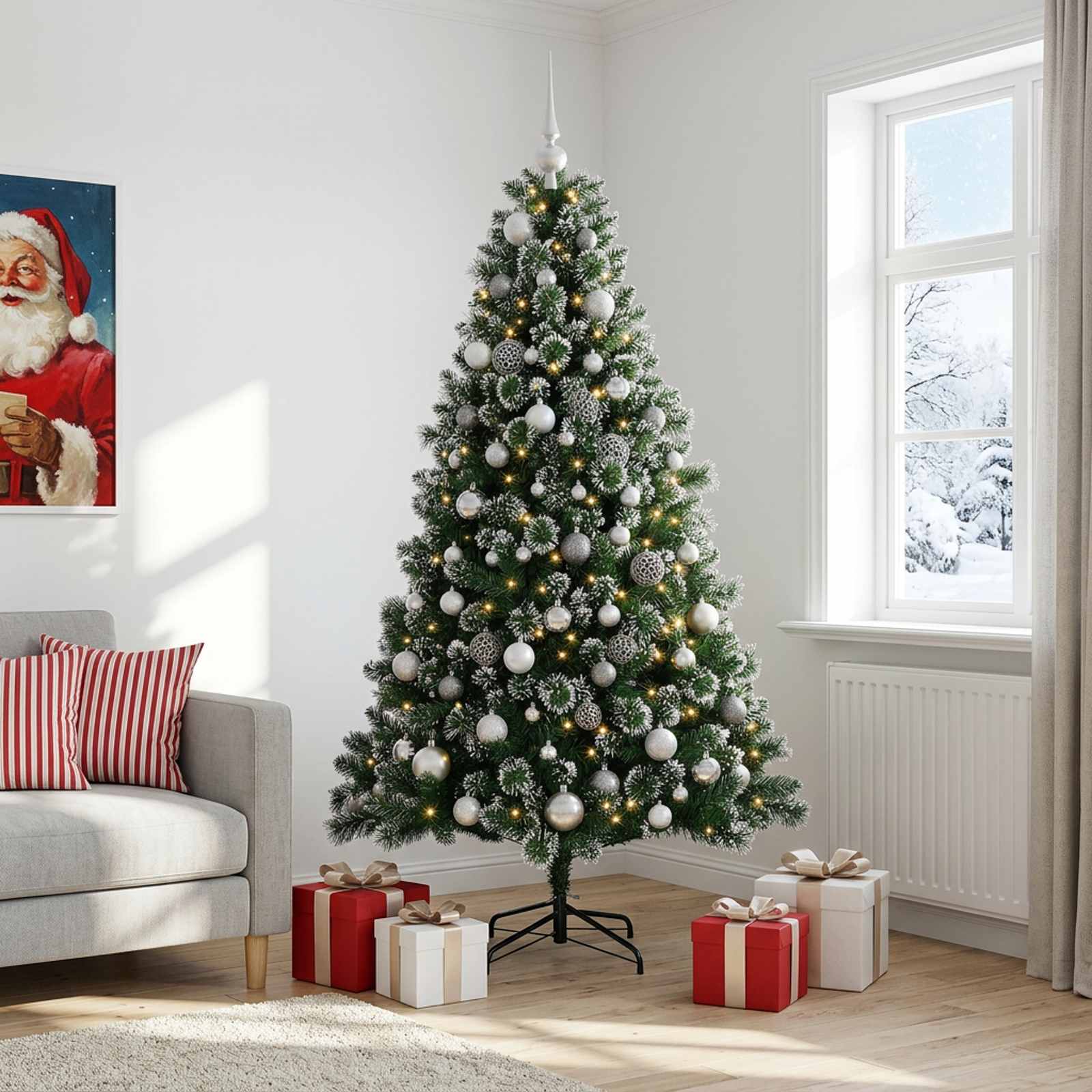 Umetna božična jelka z bučko 180 cm 300 LED Toplo bela
