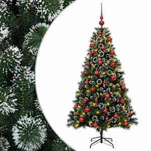 vidaXL Tehisj&otilde;ulukuusk koos kaunistustega 120 cm 150 LED-i Soe valge