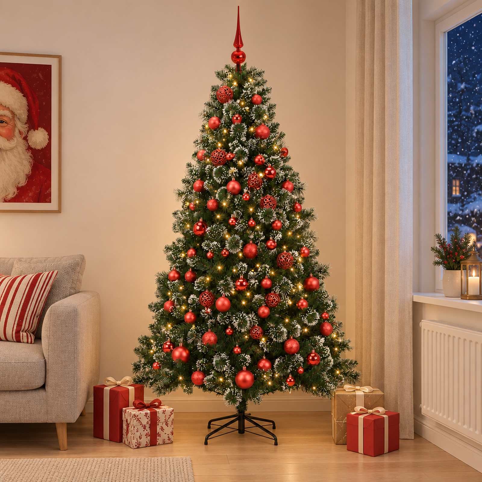 vidaXL Kunstigt juletræ med julekugle 210 cm 300 LED'er Varm hvid