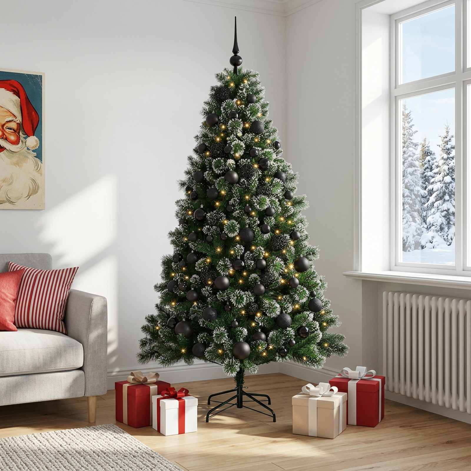 Umjetno božično drevo z okrasnimi kroglami 210 cm 300 LED
