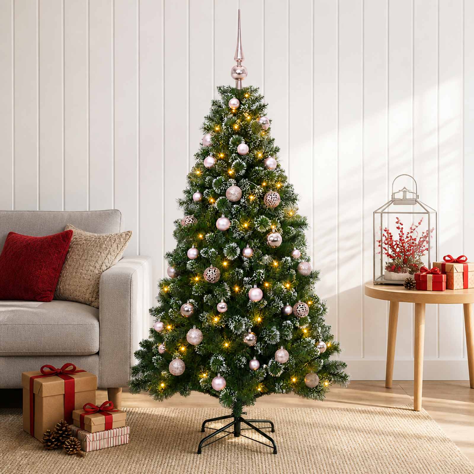 Umjetno božično drevo z okrasnimi kroglami 150 cm 150 LED