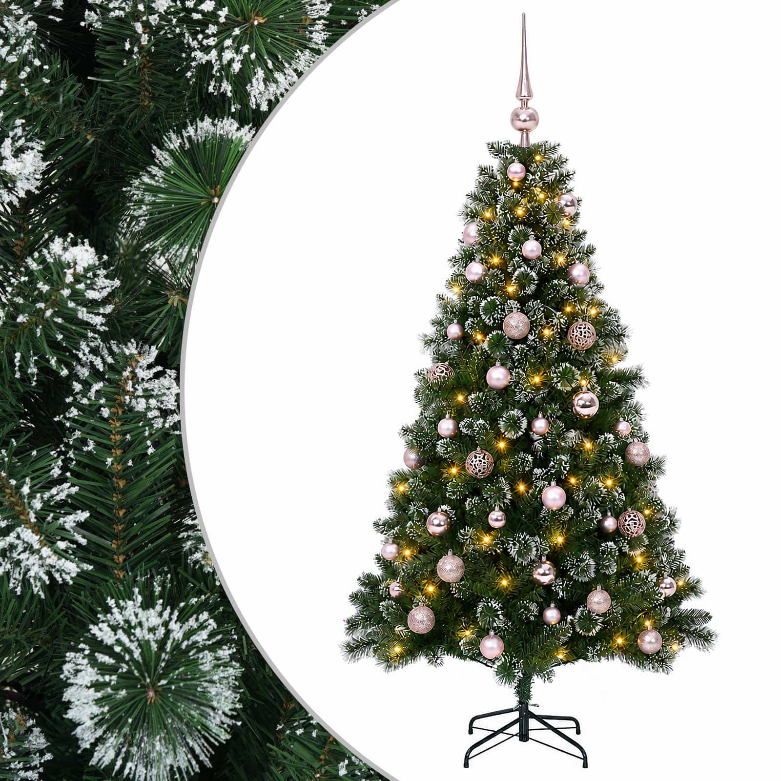 Umjetno božično drevo z okrasnimi kroglami 150 cm 150 LED