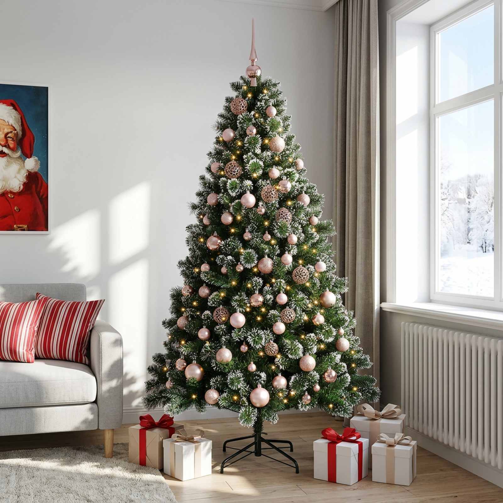 Umjetno božično drevo z okrasnimi kroglami 180 cm 300 LED