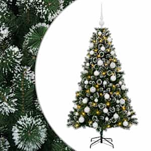 vidaXL Tehisj&otilde;ulukuusk koos kaunistustega 120 cm 150 LED-i Soe valge