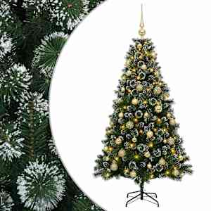 vidaXL Tehisj&otilde;ulukuusk koos kaunistustega 120 cm 150 LED-i Soe valge
