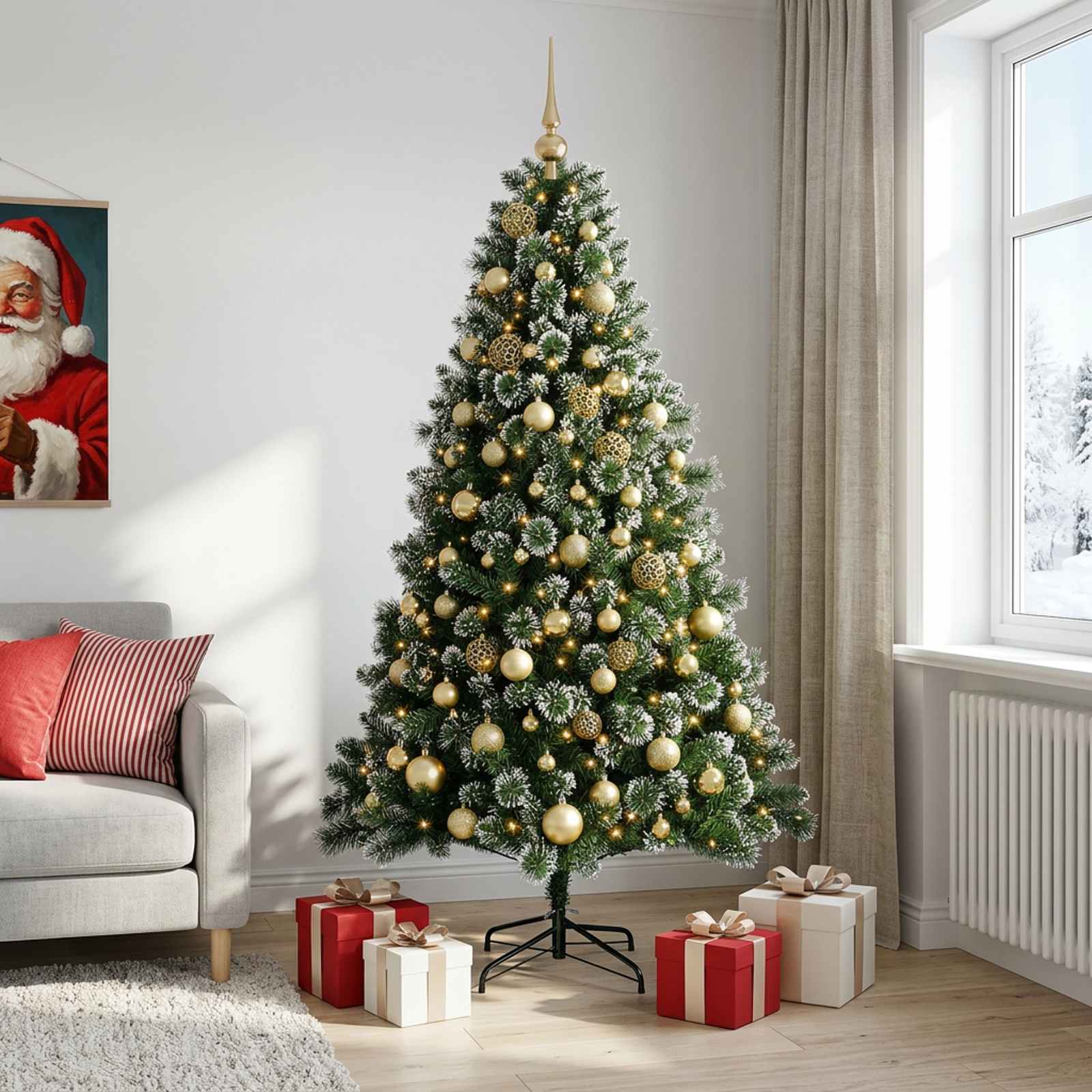 Umetna božična jelka z bučko 240 cm 300 LED Toplo bela