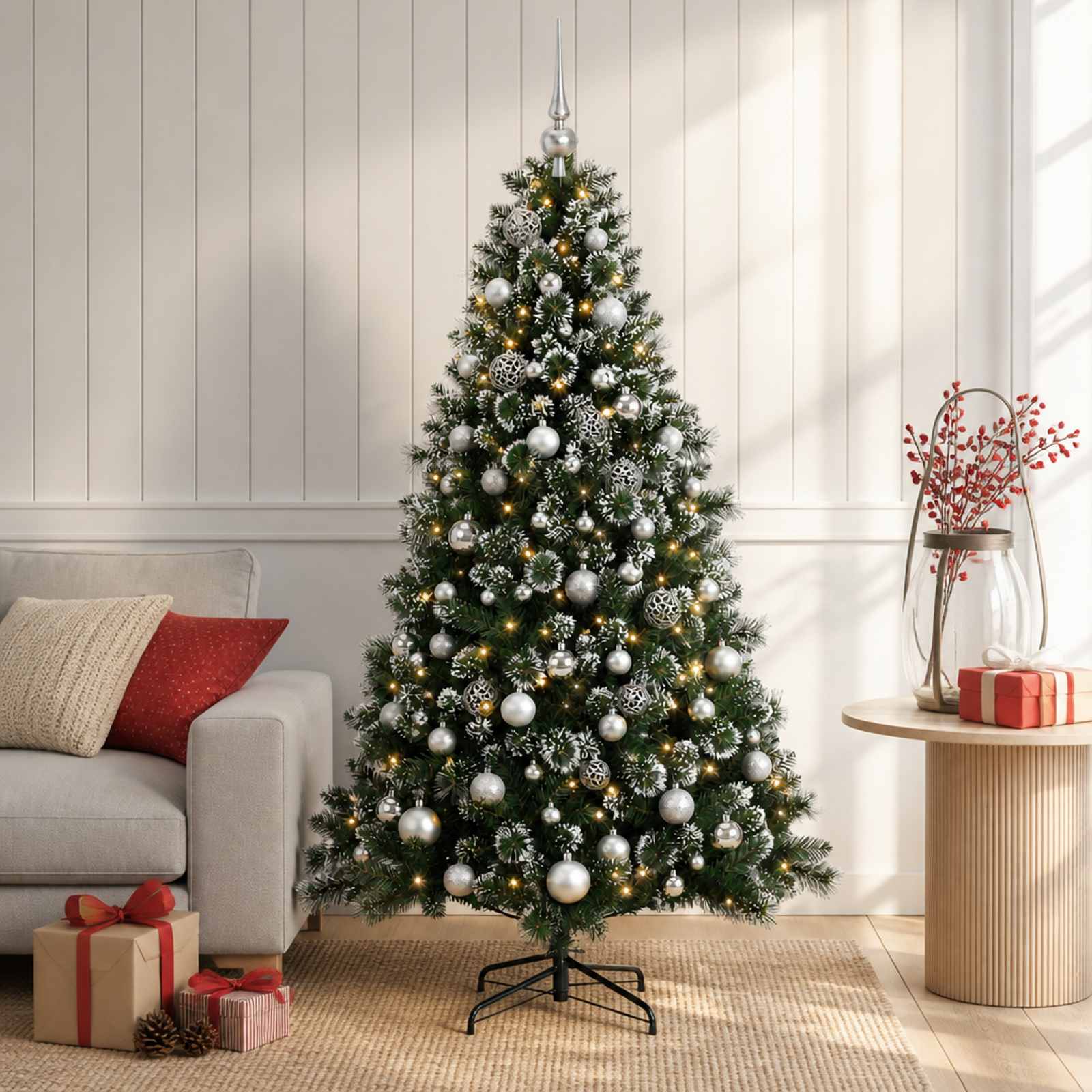 Umetna božična jelka z bučko 240 cm 300 LED Toplo bela