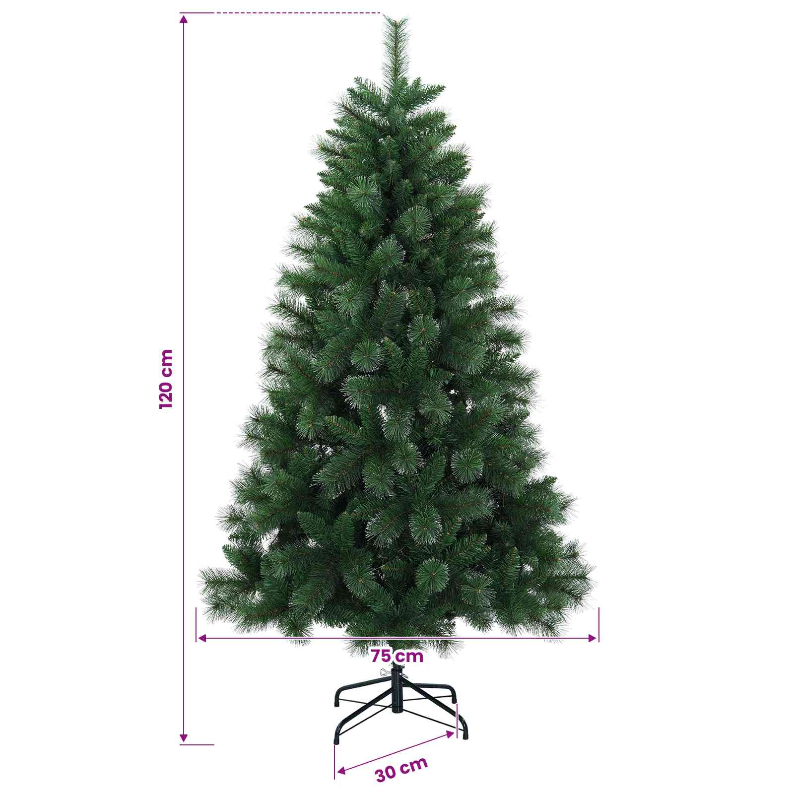Artificial Christmas Tree with Bauble 150 LEDs size guide