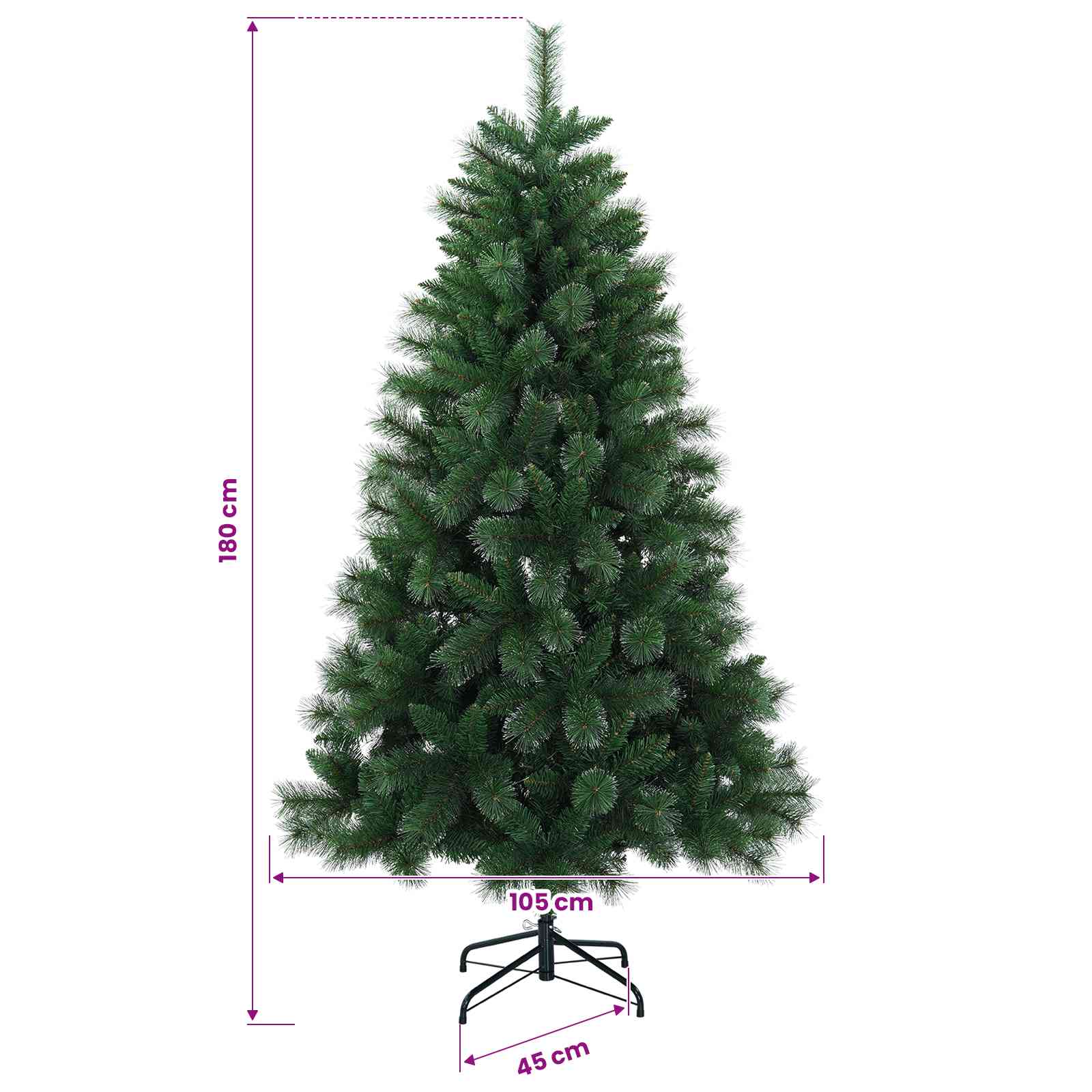 Artificial Christmas Tree with Bauble 300 LEDs size guide