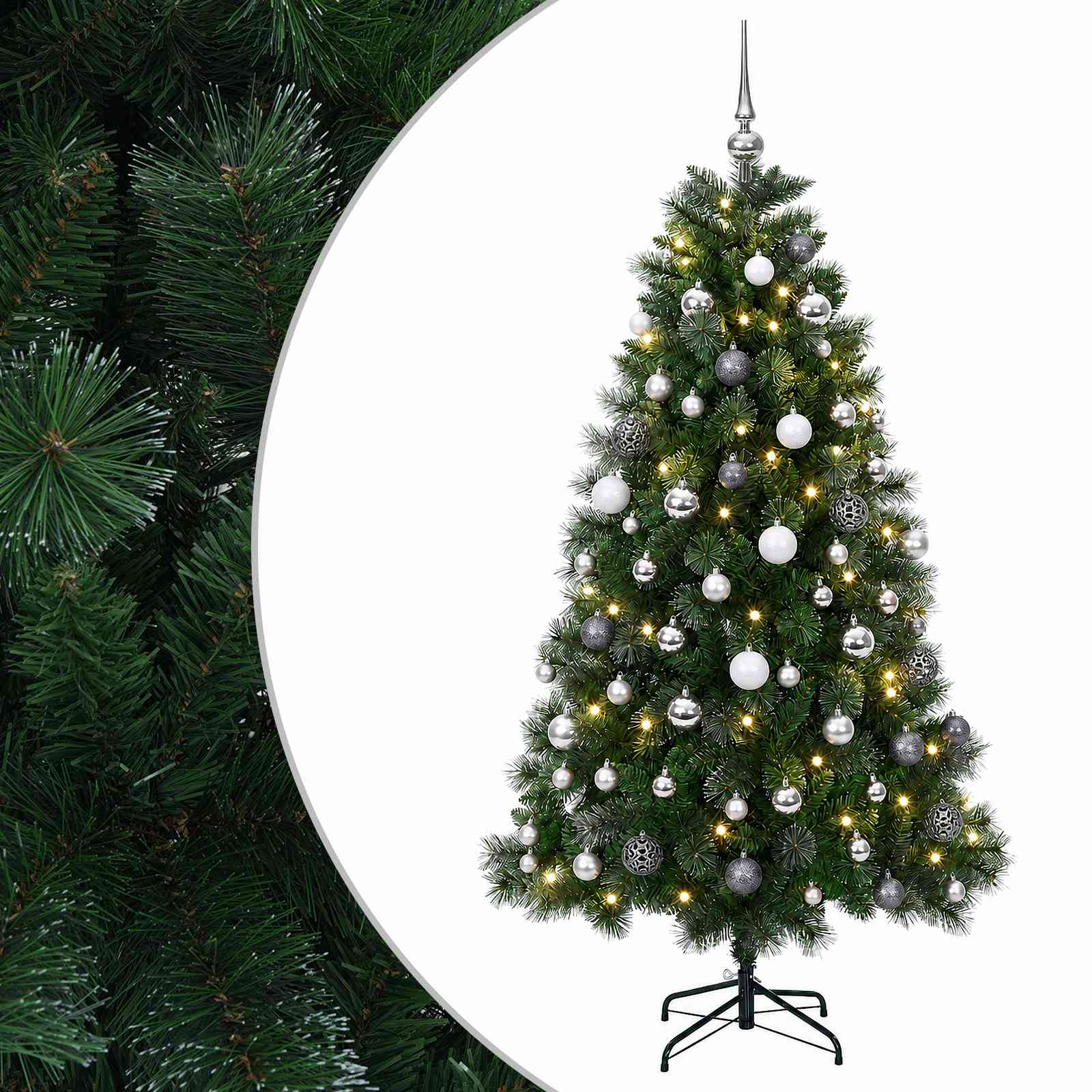 Umetno božično drevesce z novoletnimi kroglicami 240 cm 300 LED