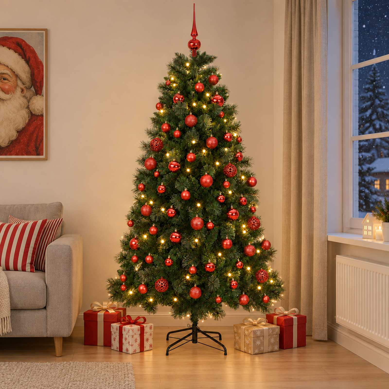 Umetno božično drevo z bučkami 210 cm 300 LED Toplo bela