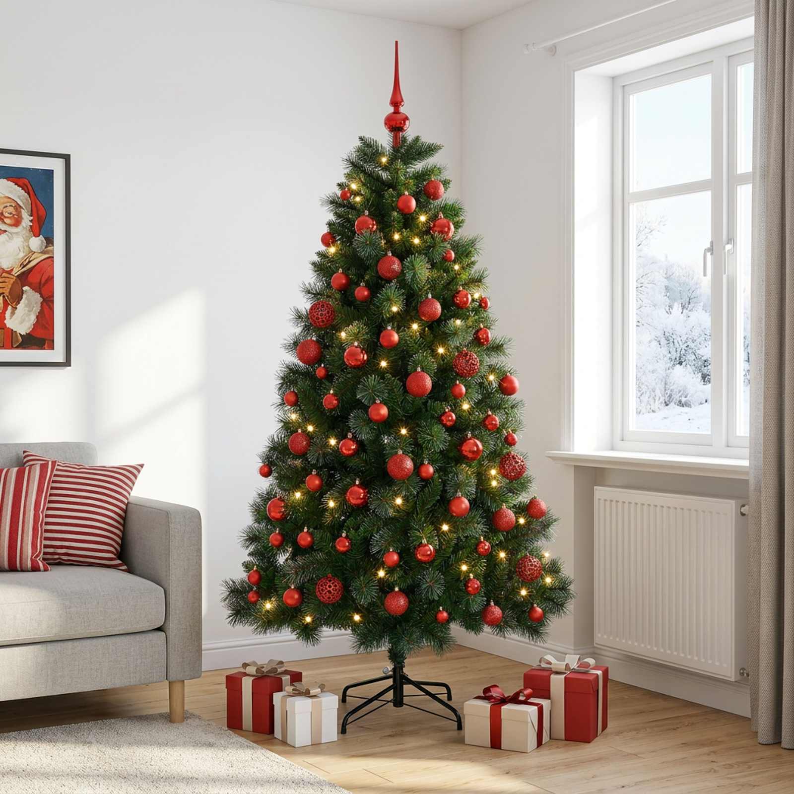 Umetno božično drevo z bučkami 210 cm 300 LED Toplo bela