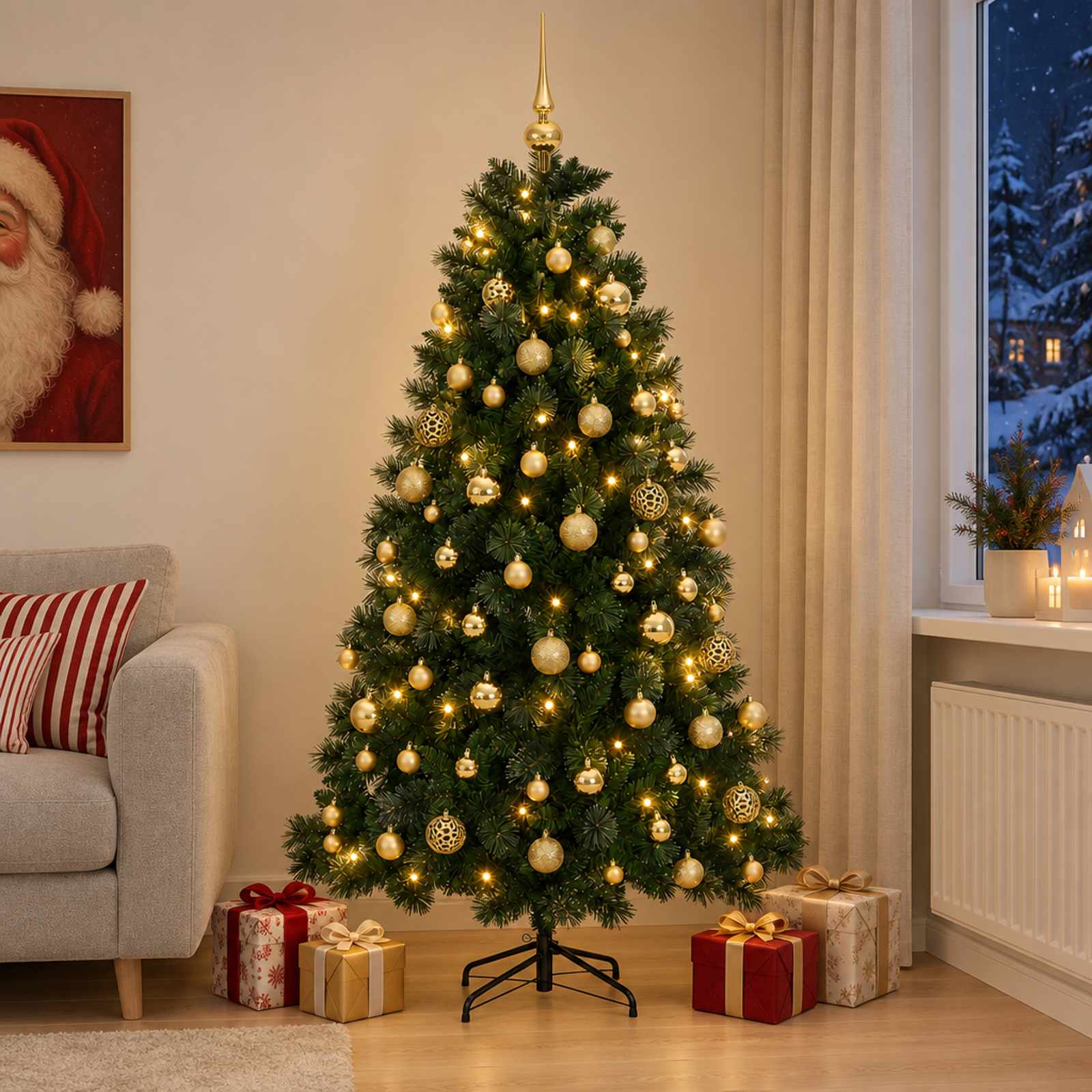 Umetno božično drevesce z bunkicami 240 cm 300 LED Toplo bela