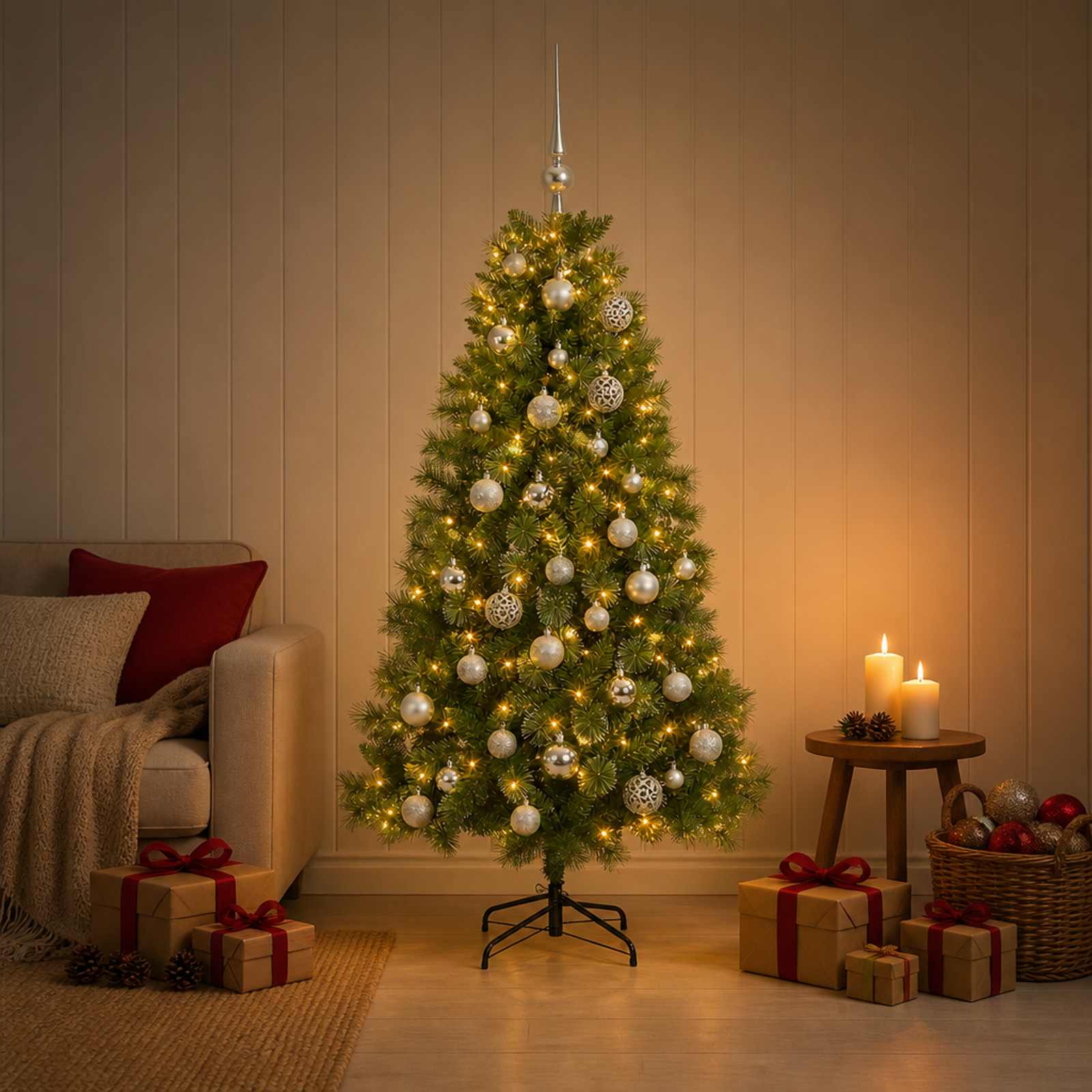 Umetno božično drevesce z bunkicami 120 cm 150 LED Toplo bela