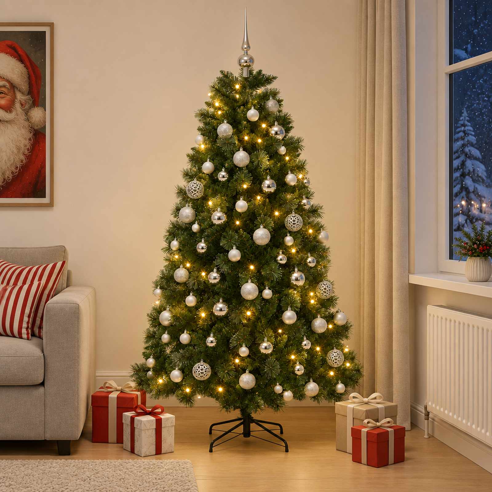 Umetno božično drevesce z bunkicami 210 cm 300 LED Toplo bela