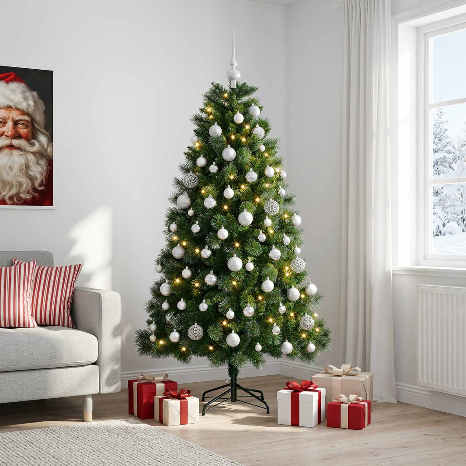 Umetno božično drevesce z bunkicami 210 cm 300 LED Toplo bela