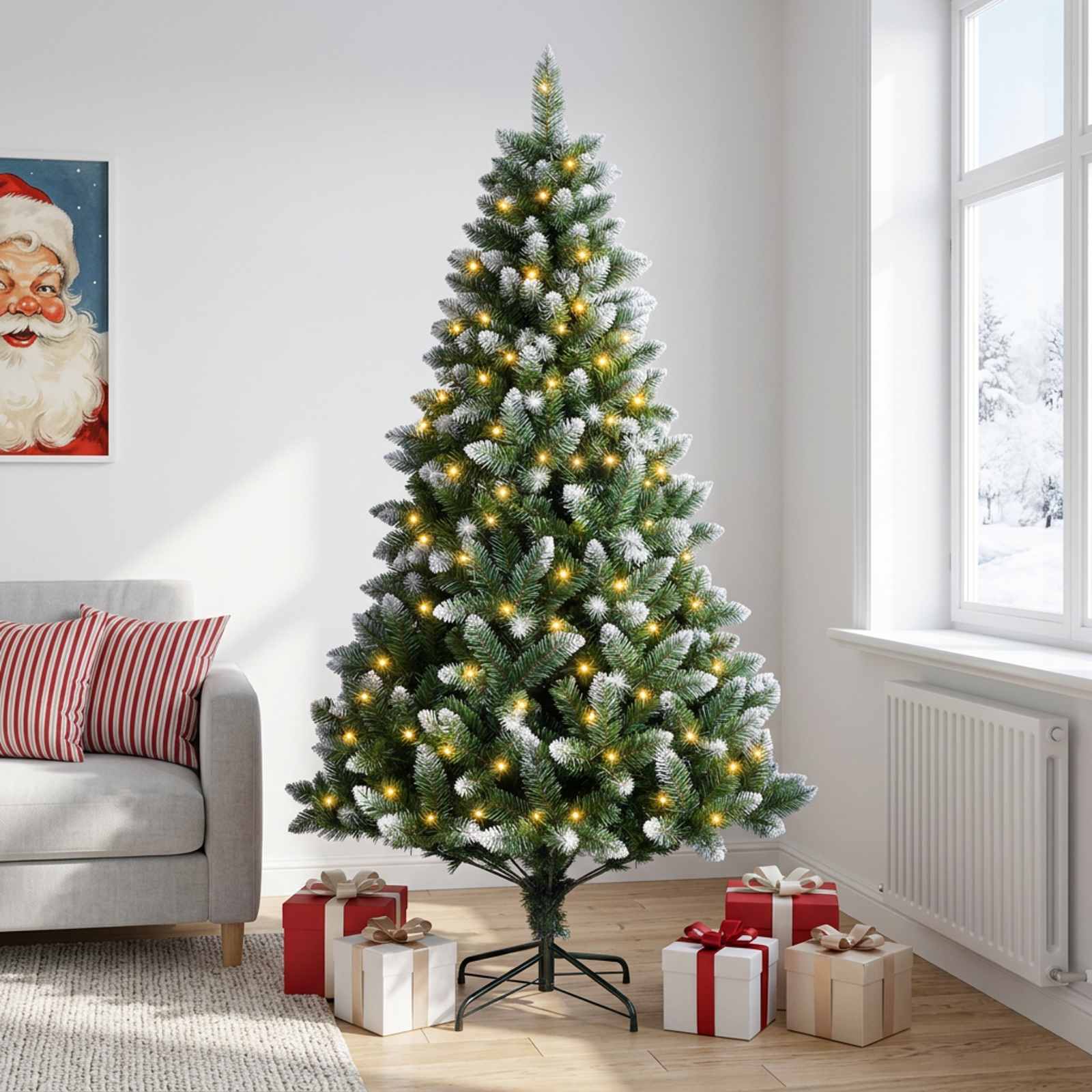 Umestno božično drevo 240 cm 300 LED Toplo bela PVC in kovina