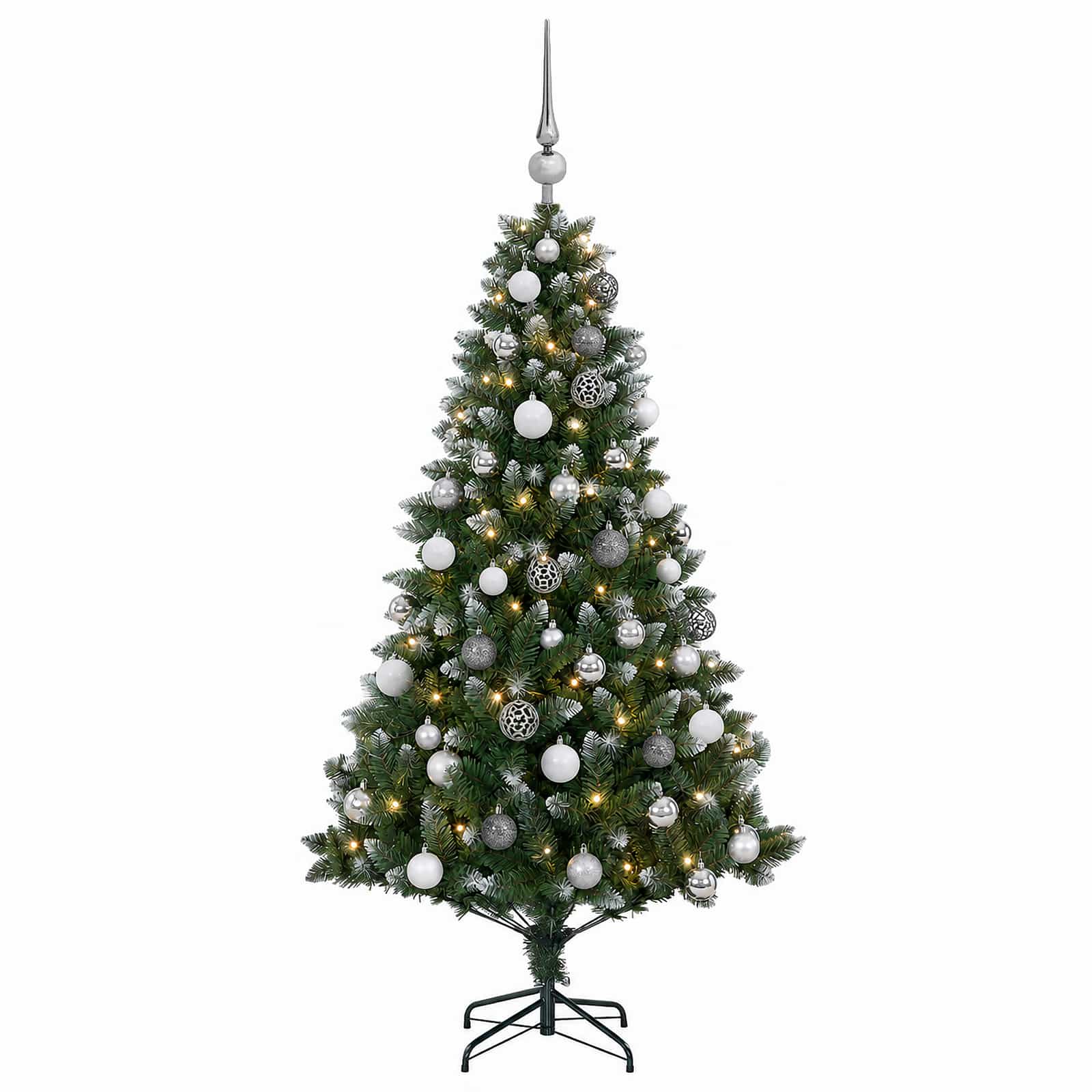 Umjetno božično drevo z okrasnimi kroglami 150 cm 150 LED