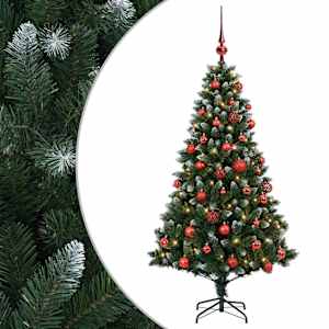 vidaXL Tehisj&otilde;ulukuusk koos kaunistustega 120 cm 150 LED-i Soe valge