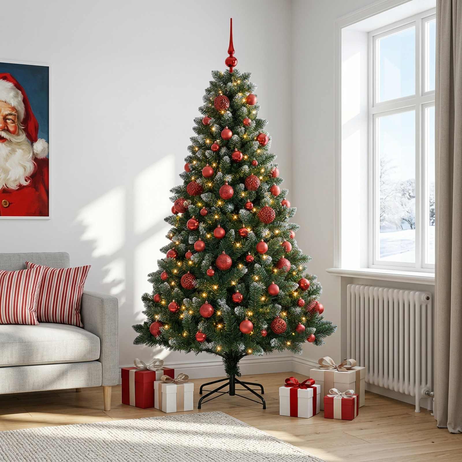 Umjetno božično drevo z okrasnimi kroglami 210 cm 300 LED