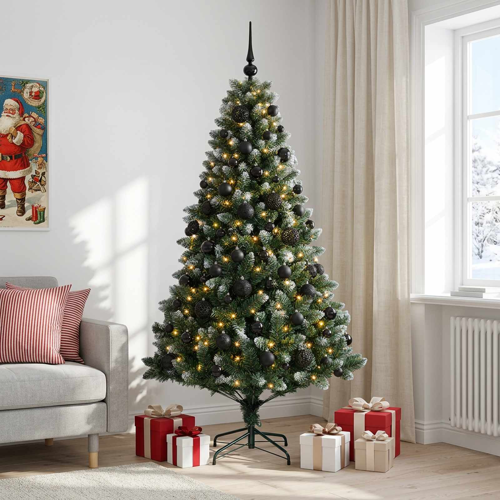 Umjetno božično drevo z okrasnimi kroglami 240 cm 300 LED