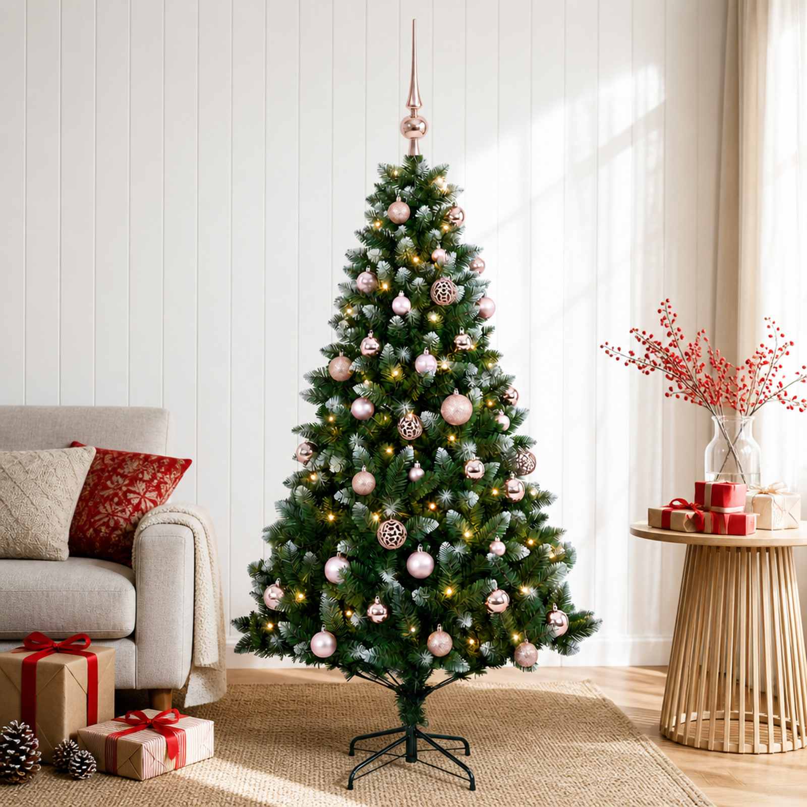 Umjetno božično drevo z okrasnimi kroglami 150 cm 150 LED