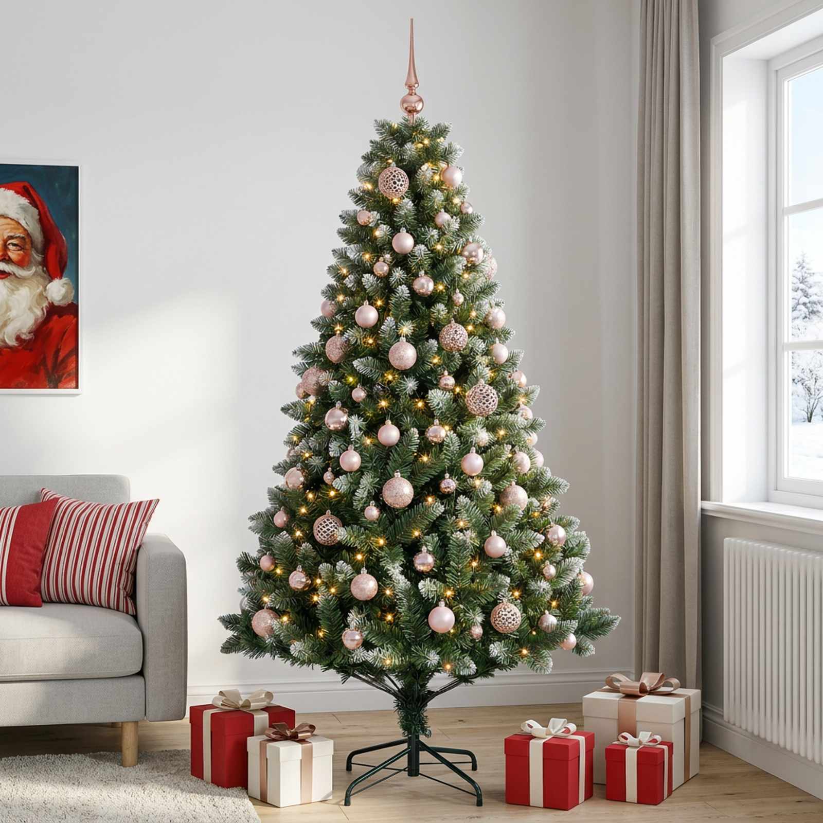 Umjetno božično drevo z okrasnimi kroglami 210 cm 300 LED