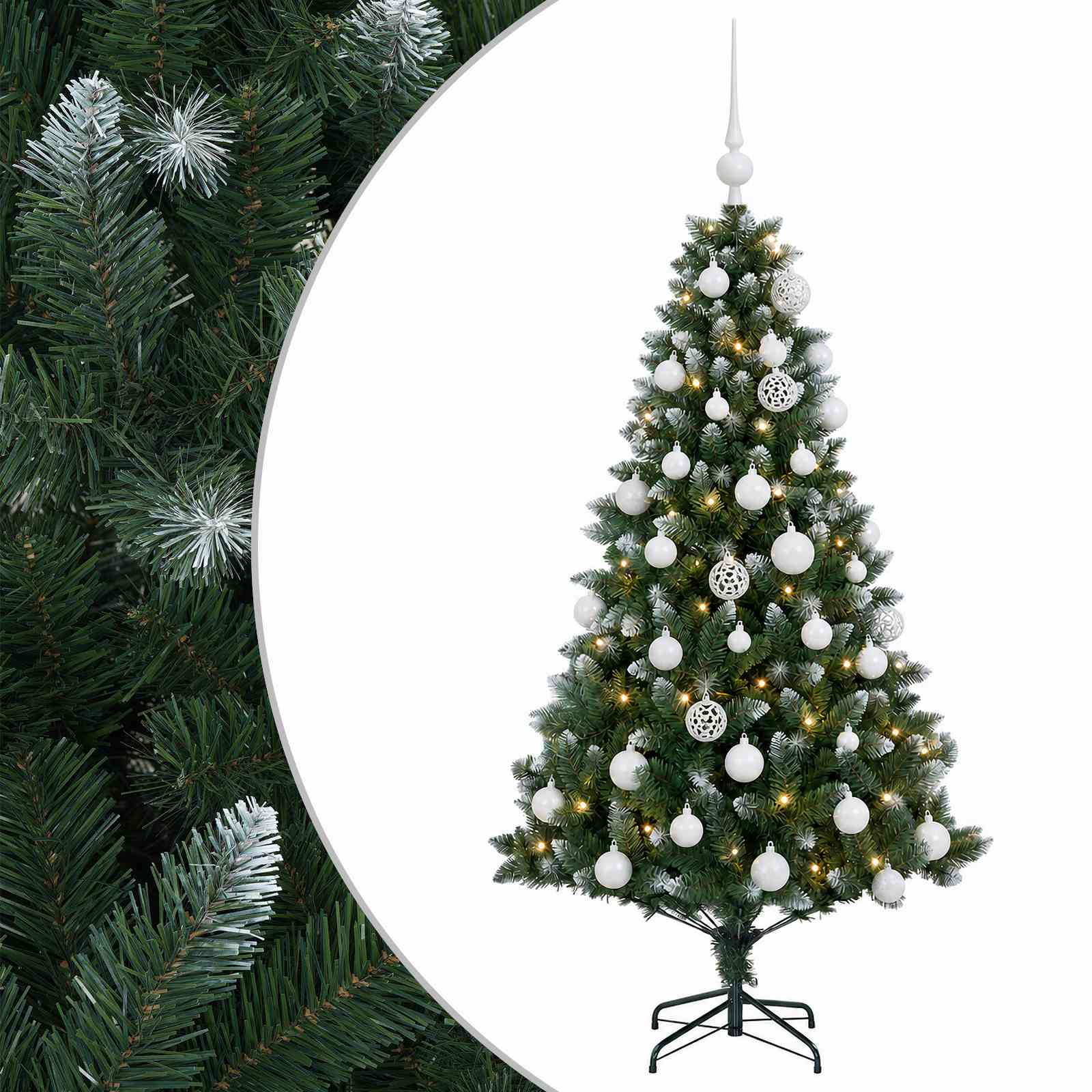 Umjetno božično drevo z okrasnimi kroglami 150 cm 150 LED