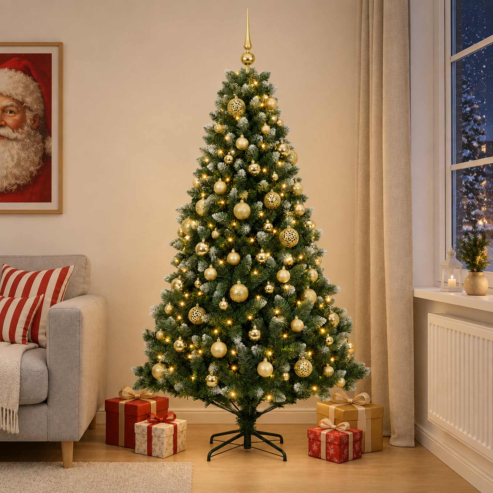 Umjetno božično drevo z okrasnimi kroglami 240 cm 300 LED